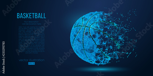 Abstract basketball ball from particles, lines and triangles on blue background. All elements on a separate layers, color can be changed to any other in one click. Vector illustration