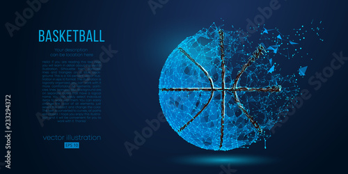 Abstract basketball ball from particles, lines and triangles on blue background. All elements on a separate layers, color can be changed to any other in one click. Vector illustration