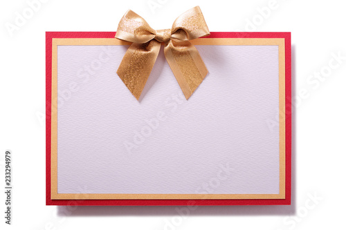 Christmas greetings card gold bow decoration red border