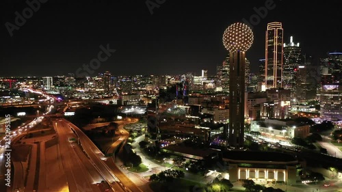 Aerial of Downtown Dallas, Texas at Night