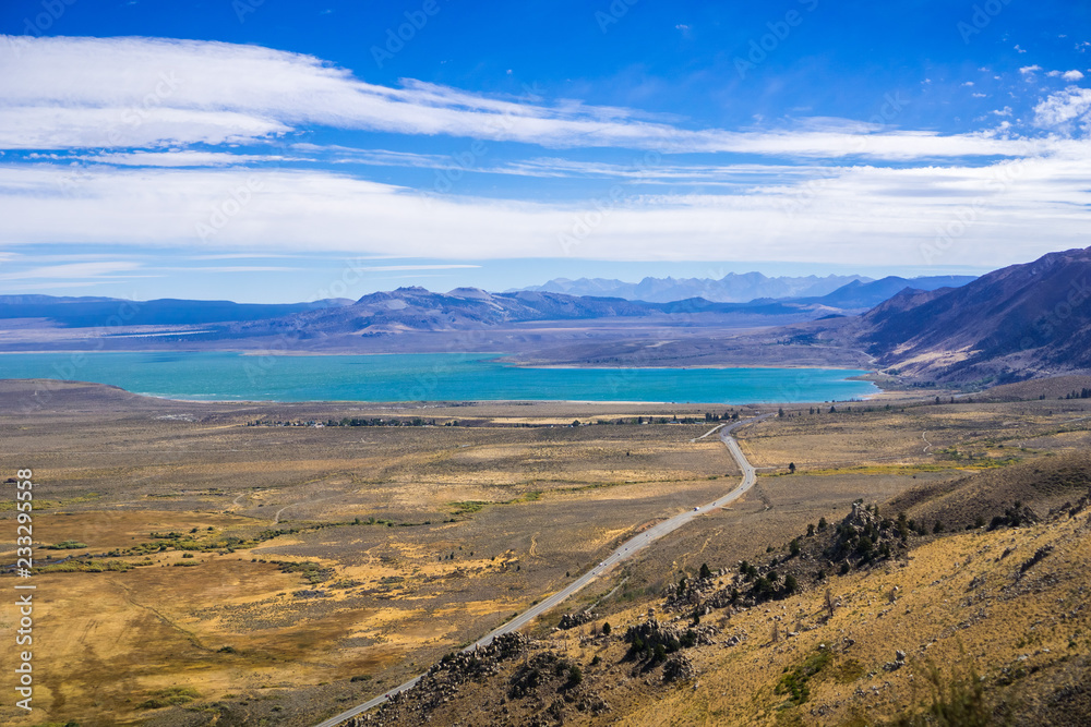 Aerial view of Mono Lake area, Eastern Sierra mountains, California