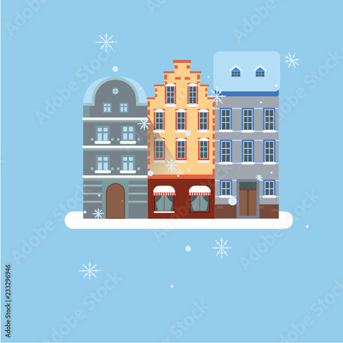  vector postcard city in winter christmas time