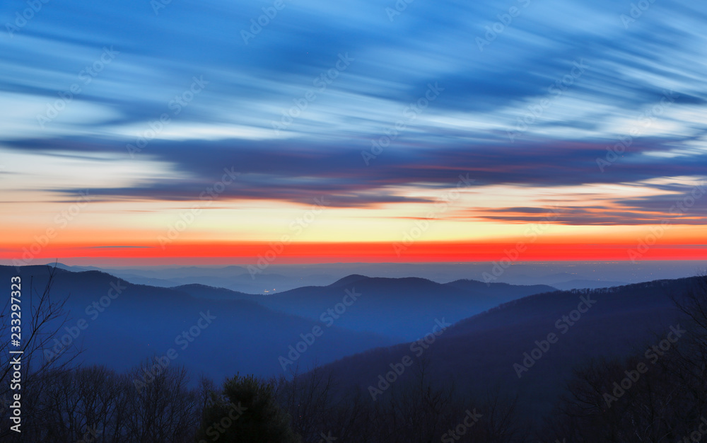 Shenandoah National Park at Sunrise Viewing from Thorofare Mountain Overlook.