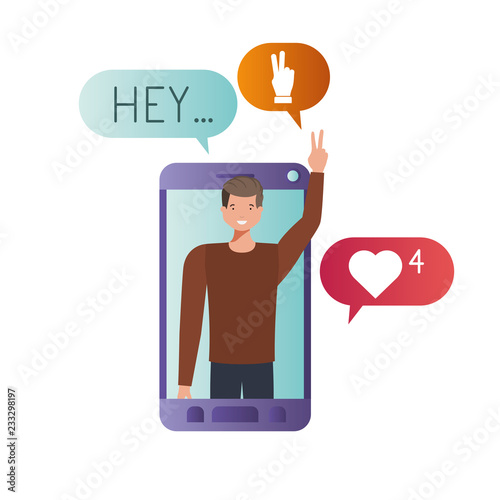 young man in smartphone avatar character