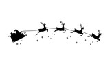 Santa Claus ride on sleigh drawn by flying reindeer silhouette Christmas illustration 