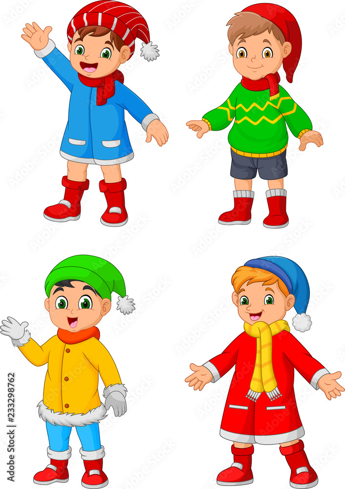 Cartoon little boy wearing winter clothes Cartoon little boy wearing winter clothes