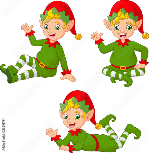 Cartoon Christmas elves in different poses