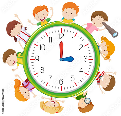 Children on clock template