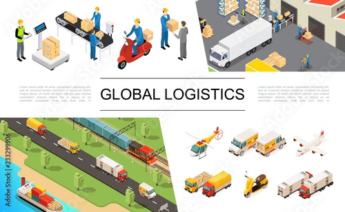 Isometric Global Logistics Elements Set