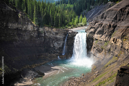 Close up of the Beautiful Falls of Ram Falls, near Nordegg Alberta
