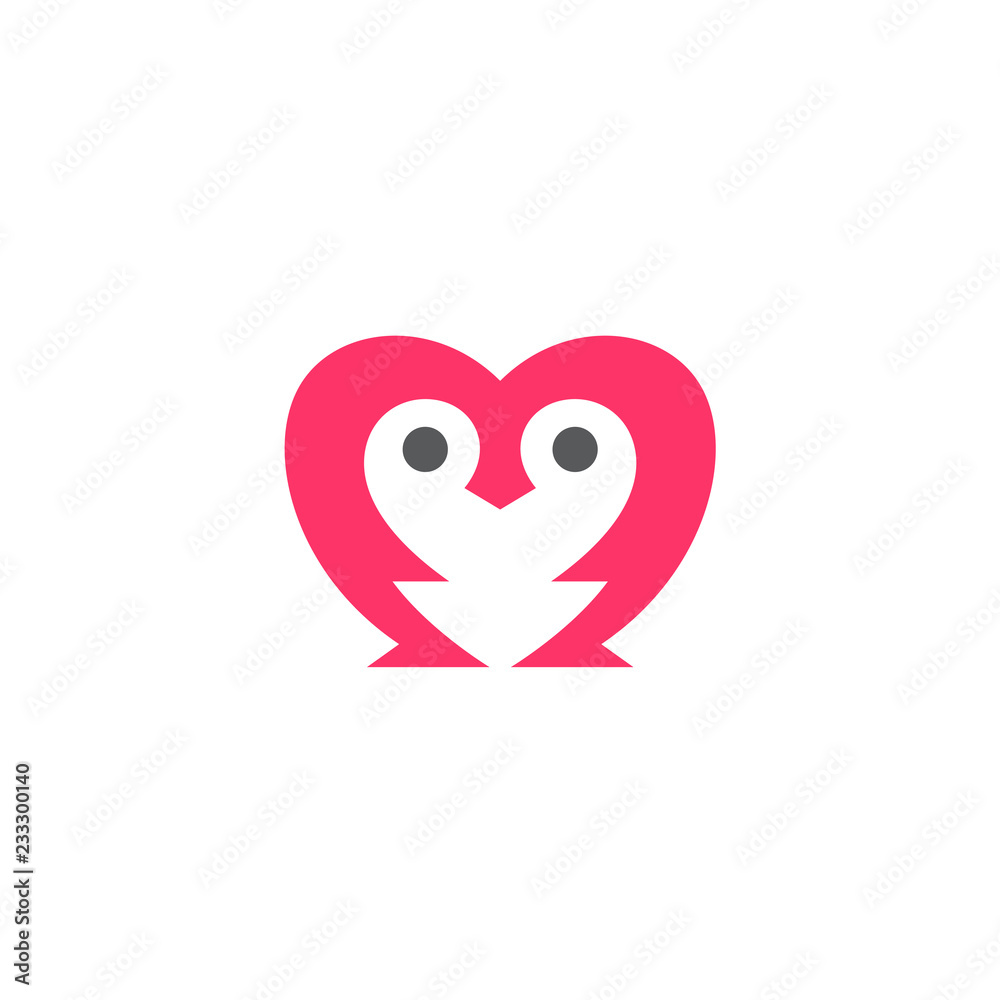 Love Penguin Logo. Penguin With Heart Shape Logo Design Love Penguin Logo. Penguin With Heart Shape Logo Design