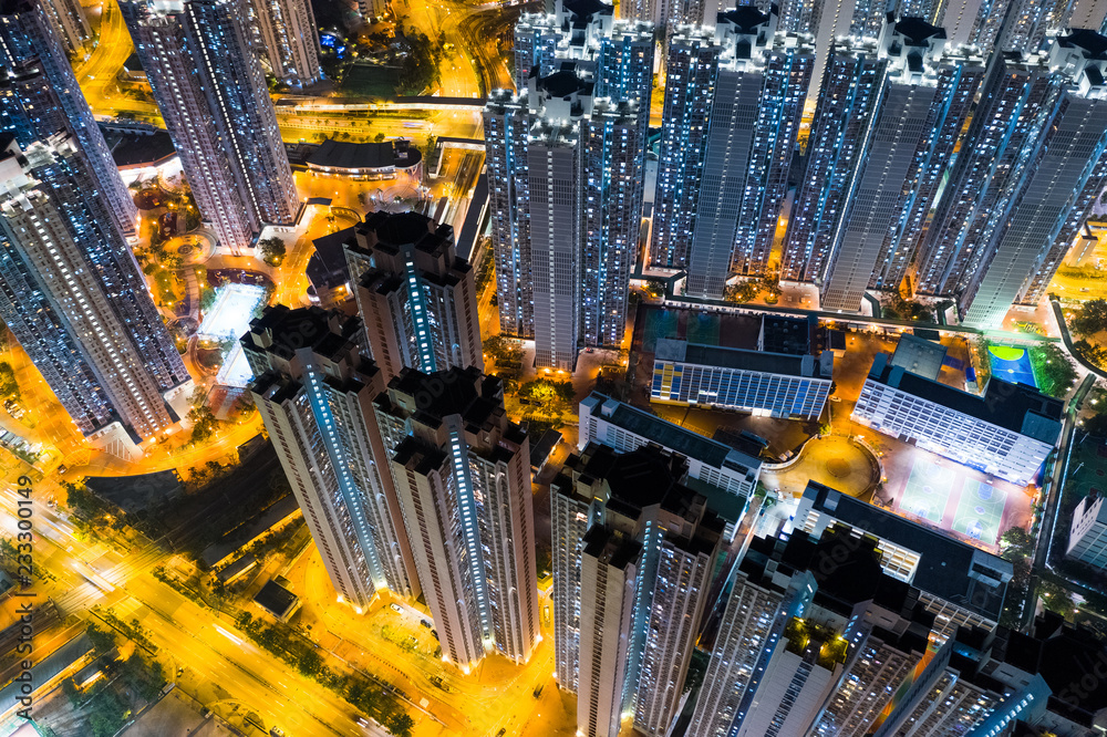 Fototapeta premium Top down view of Hong Kong city at night