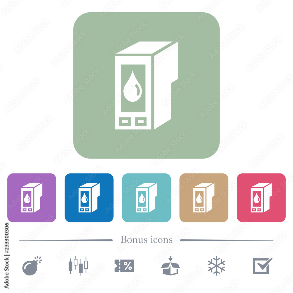 Ink cartridge flat icons on color rounded square backgrounds Ink cartridge flat icons on color rounded square backgrounds