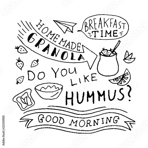 Good morning doodle design concept. Breakfast time.