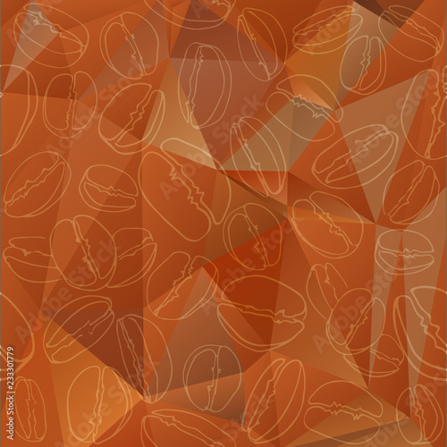 Abstract polygonal background with coffee beans. 