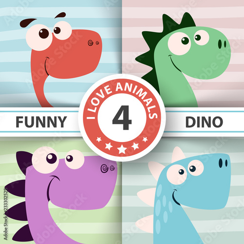 Cute dino illustration. Four items.