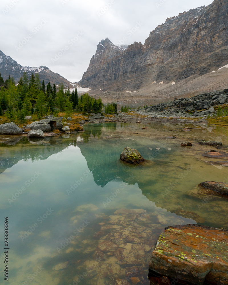 Blue alpine glacial water in British Columbia's Yoho National Park