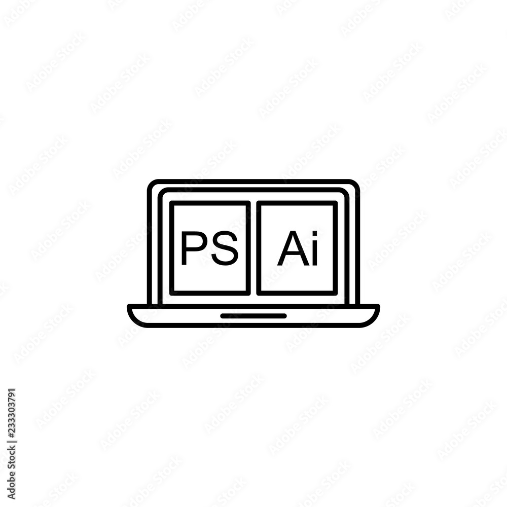 Software, ai, ps, laptop  icon. Element of editorial design icon. Thin line icon for website design and development, app development. Premium icon