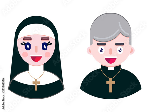 Cheerful priest and happy nun