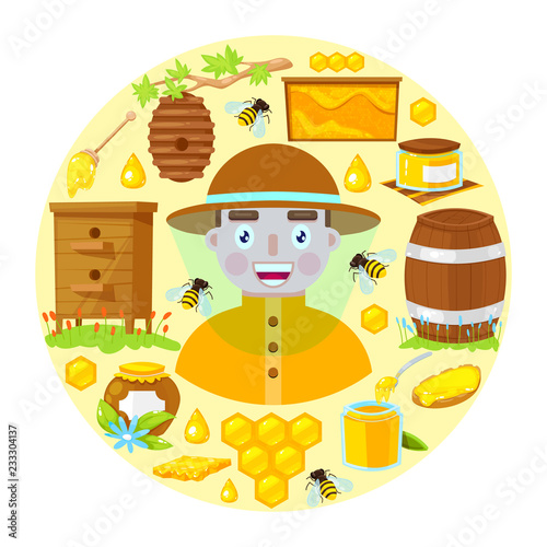 beekeeper and objects of beekeeping