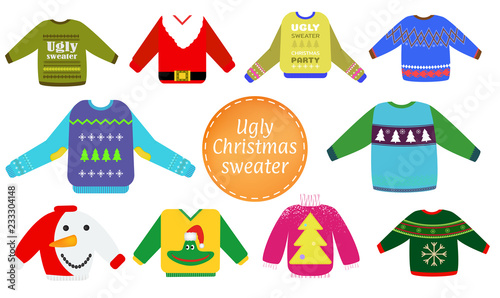 Ugly Christmas sweaters vector set