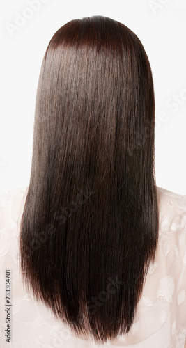 glossy dark brown long hair