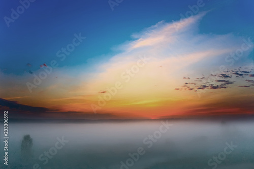 beautiful sky at dawn in the fog © voven