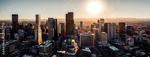 Aerial drone photo - City of Denver Colorado at sunset