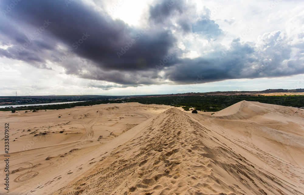 white sand dunes in the cloud day, Mui Ne Vietnam white sand dunes in the cloud day, Mui Ne Vietnam
