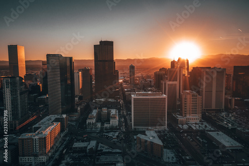 Aerial drone photo - City of Denver Colorado at sunset © nick