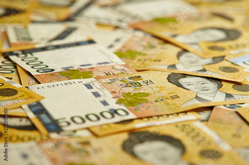 50000 Korean won banknotes background  photo