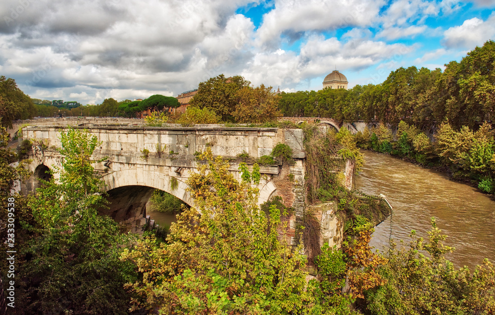 Rome cityscape - An old bridge in Rome