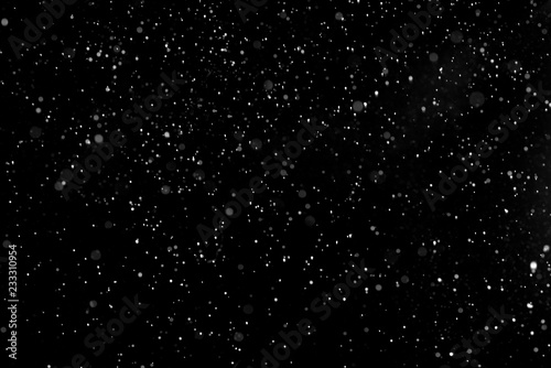 Falling Snow down On The Black Background