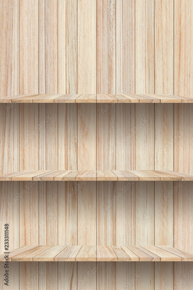 Blank wooden shelf on wood texture background. For montage product display. Blank wooden shelf on wood texture background. For montage product display.