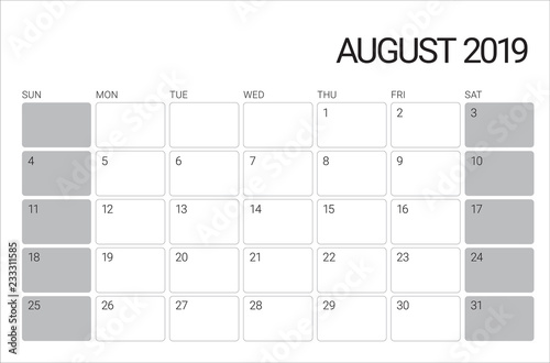 August 2019 desk calendar vector illustration