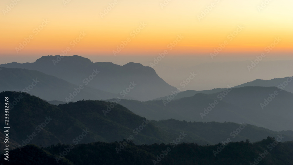 Lanscape nature beautiful sunrise on top of thailand  mountain