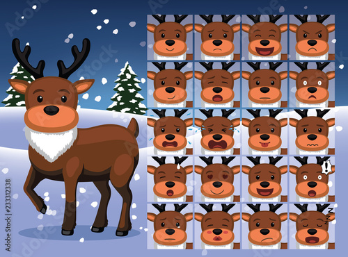 Christmas Deer Cartoon Emotion faces Vector Illustration