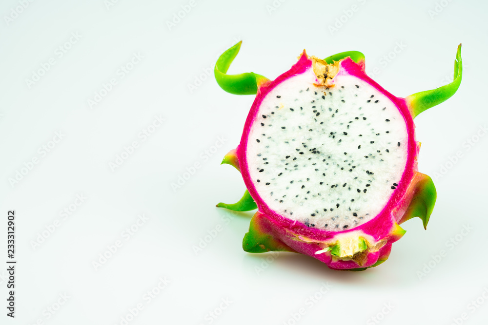 red dragonfruit (pitahaya) on white background