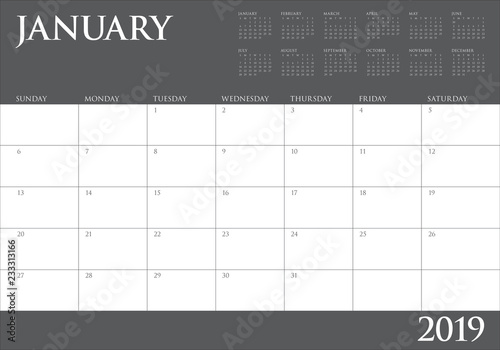 January 2019 desk calendar vector illustration