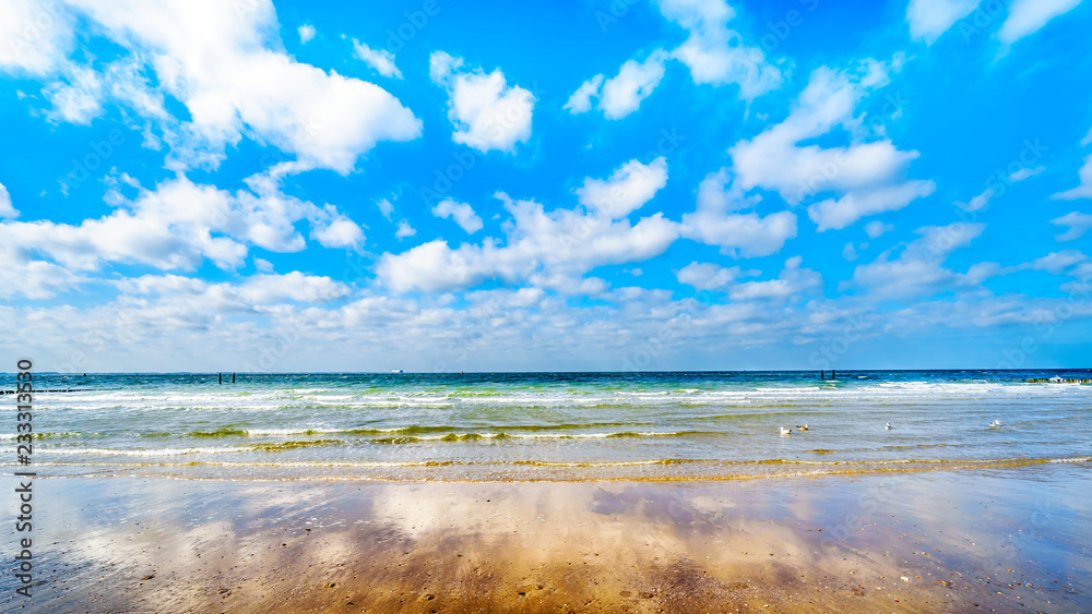 Beach at the North Sea and Westerschelde near the harbor city of Vlissingen in Zeeland Province, the Netherlands Beach at the North Sea and Westerschelde near the harbor city of Vlissingen in Zeeland Province, the Netherlands