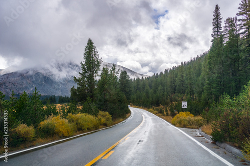 Travelling through Yosemite National Park on a cloudy day, California