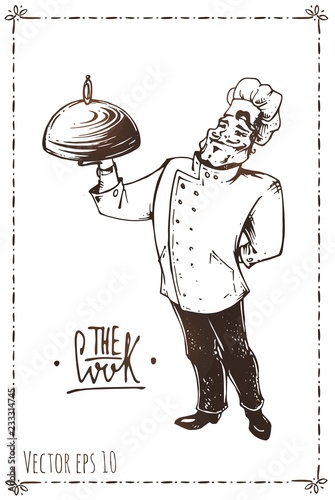 Hand drawn illustration of chef. Vintage poster