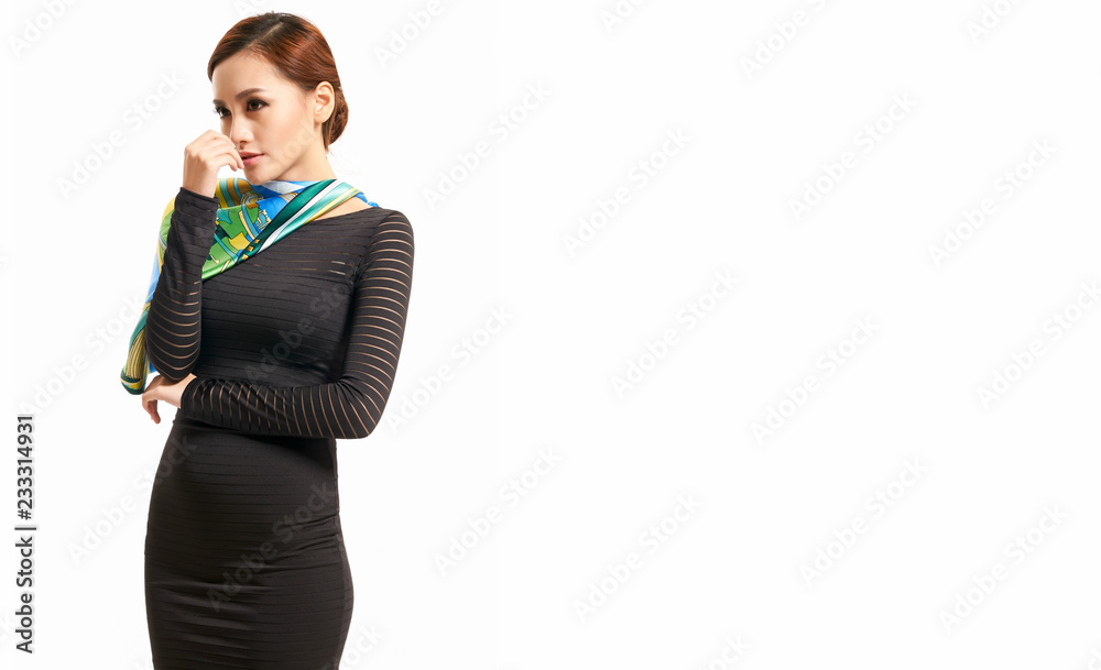 Obraz premium Beautiful asian girl white background