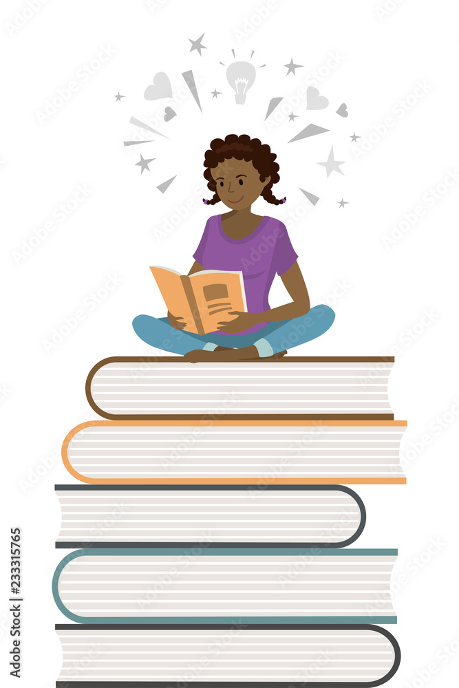 African american female teenager read books,learning process concept