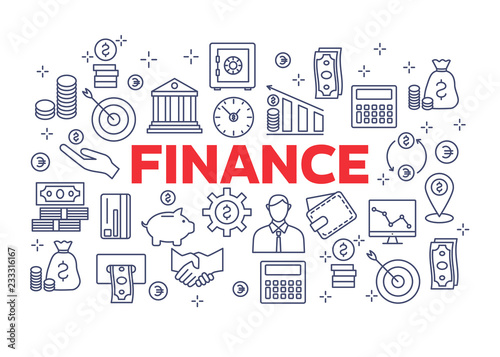 Finance poster with outline icons set