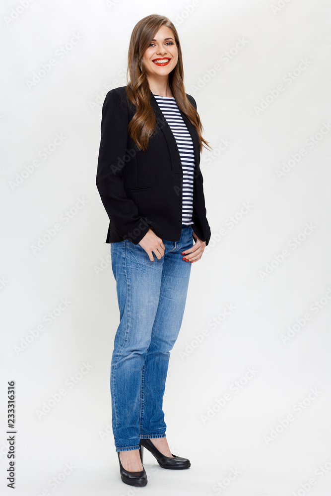 Full body portrait of smiling woman Full body portrait of smiling woman