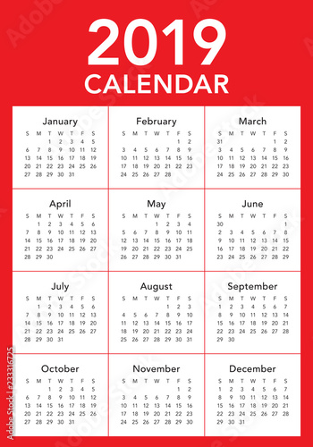 Year 2019 calendar vector design template