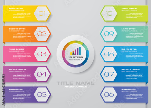 10 steps Timeline infographic element. 10 steps infographic, vector banner can be used for workflow layout, diagram,presentation, education or any number option. EPS10.
