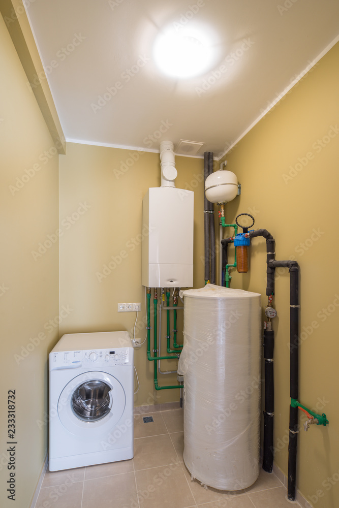 Domestic boiler room in modern flat. Stock Photo | Adobe Stock