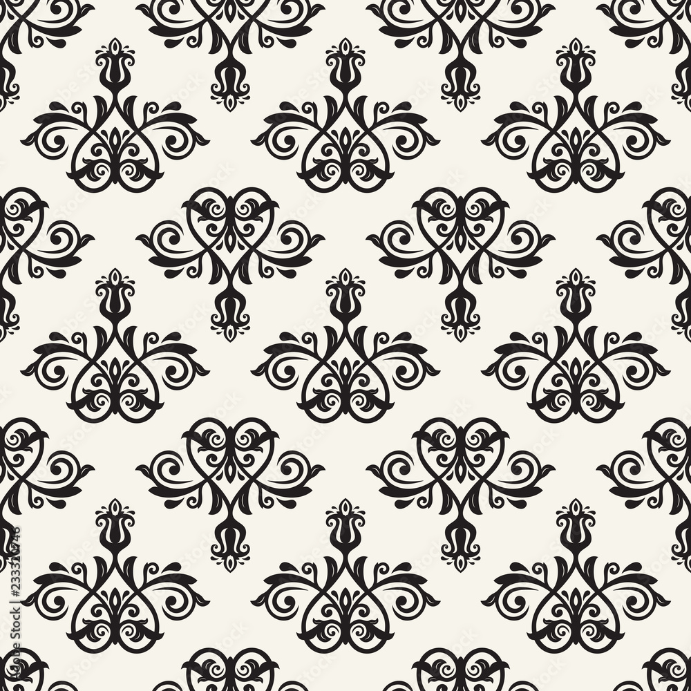 Classic seamless pattern. Damask orient black ornament. Classic vintage background